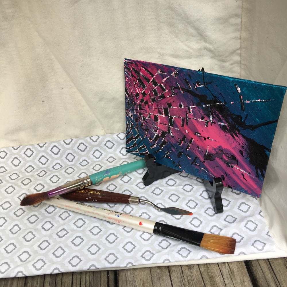Pink Burst Abstract Art on Canvas - Picture 7 of 7